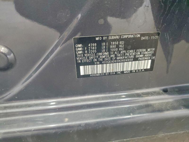 2022 Subaru Impreza მანქანა იყიდება აუქციონზე, vin: 4S3GKAD65N3604050, აუქციონის ნომერი: 59856926