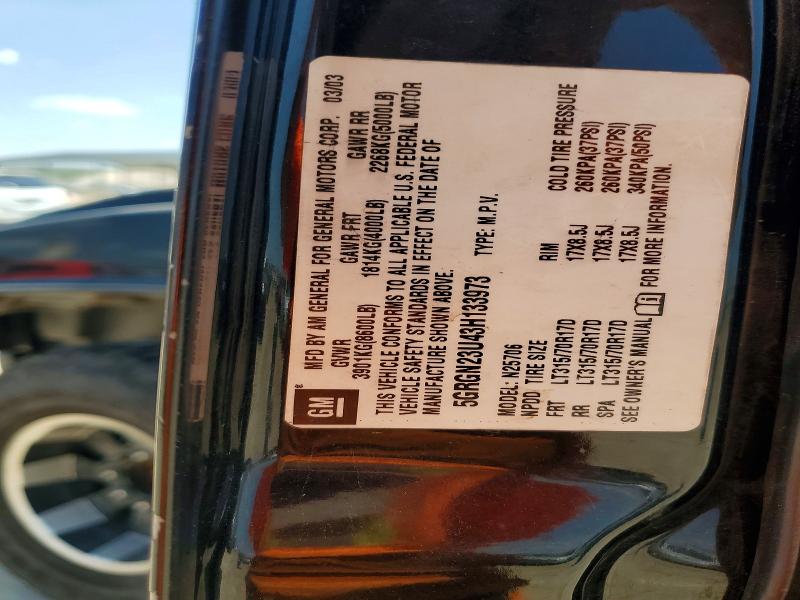 2003 Hummer H2 მანქანა იყიდება აუქციონზე, vin: 5GRGN23U43H133973, აუქციონის ნომერი: 61207276