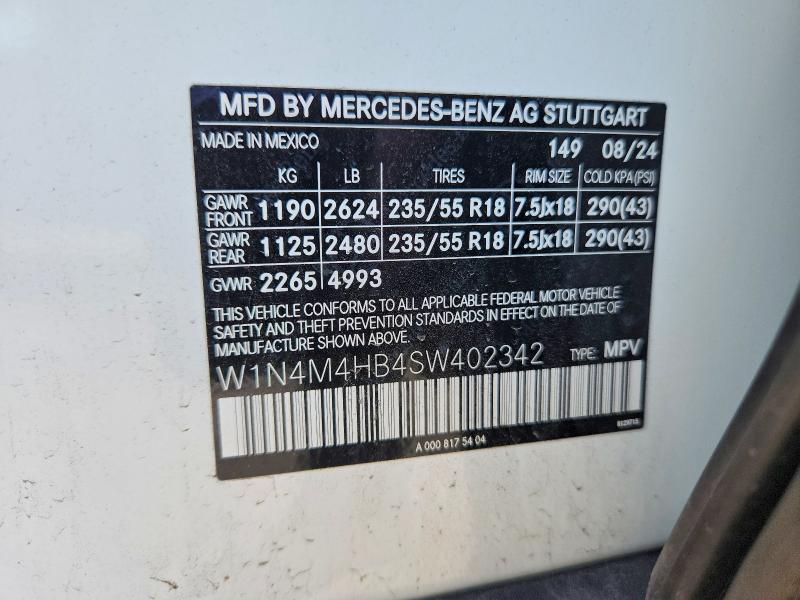 2025 Mercedes-benz Glb მანქანა იყიდება აუქციონზე, vin: W1N4M4HB4SW402342, აუქციონის ნომერი: 62957996
