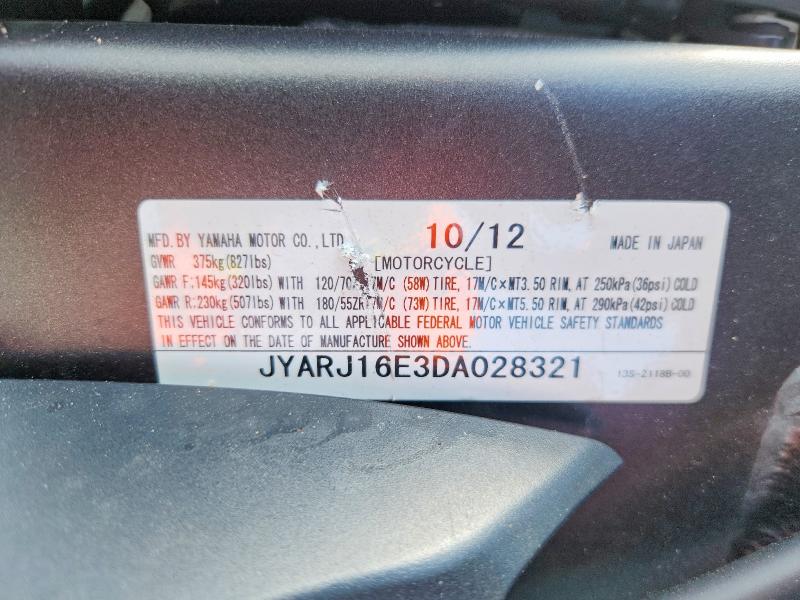 Продажа на аукционе авто 2013 Yamaha Yzfr6, vin: JYARJ16E3DA028321, номер лота: 62291276