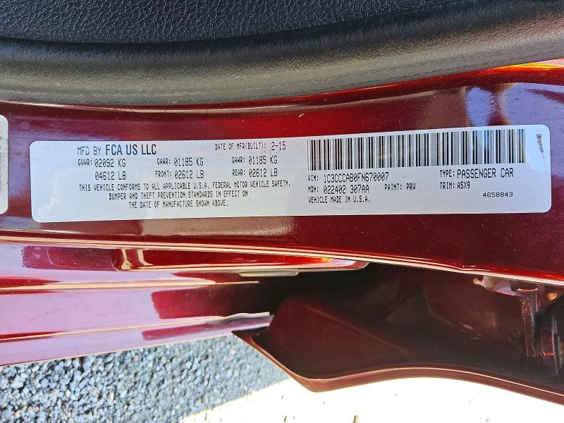 60199986 :رقم المزاد ، 1C3CCCAB0FN670007 vin ، 2015 Chrysler 200 مزاد بيع