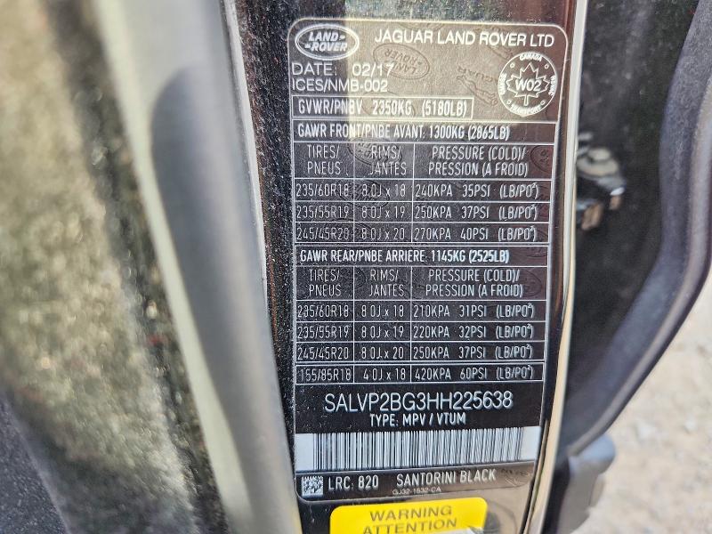 Aukcja sprzedaży 2017 Land Rover Range Rover Evoque, vin: SALVP2BG3HH225638, numer aukcji: 85617215