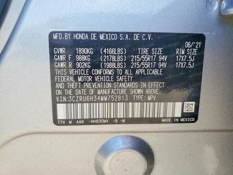 Продажа на аукционе авто 2021 Honda Hr-v, vin: 3CZRU6H34MM752813, номер лота: 58874626