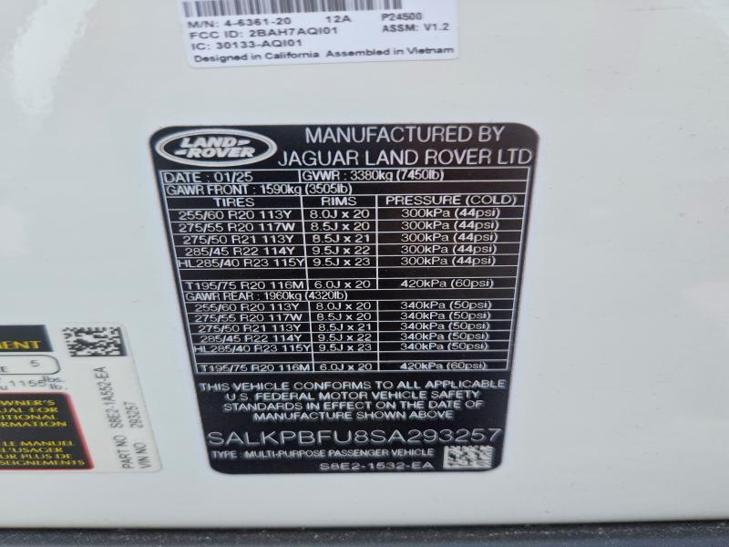 60522886 :رقم المزاد ، SALKPBFU8SA293257 vin ، 2025 Land Rover Range Rover مزاد بيع