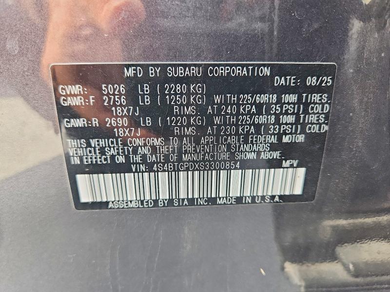 Aukcja sprzedaży 2025 Subaru Outback, vin: 4S4BTGPDXS3300854, numer aukcji: 60610956