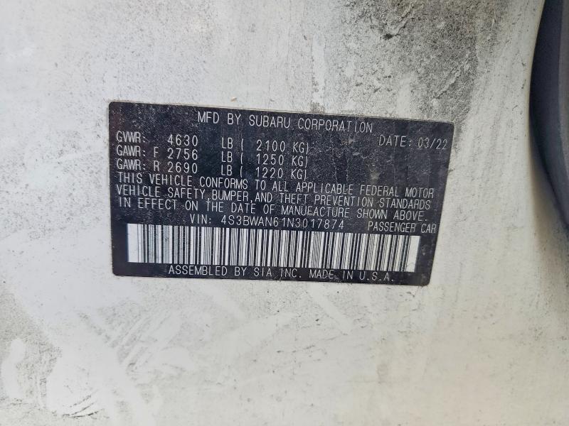 Продажа на аукционе авто 2022 Subaru Legacy, vin: 4S3BWAN61N3017874, номер лота: 60383836
