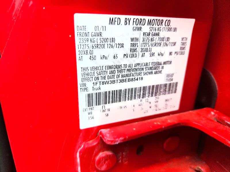 63231766 :رقم المزاد ، 1FT8W3BT3BEB85418 vin ، 2011 Ford F350 مزاد بيع