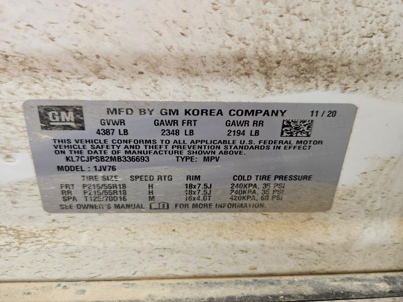 61849516 :رقم المزاد ، KL7CJPSB2MB336693 vin ، 2021 Chevrolet Trax مزاد بيع