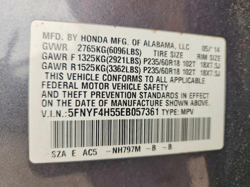 Продаж на аукціоні авто 2014 Honda Pilot, vin: 5FNYF4H55EB057361, номер лоту: 61171946