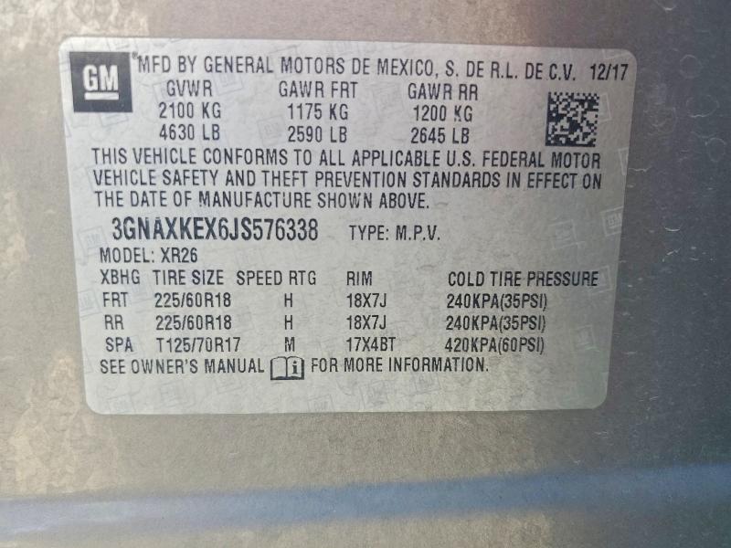 Aukcja sprzedaży 2018 Chevrolet Equinox, vin: 3GNAXKEX6JS576338, numer aukcji: 59704946