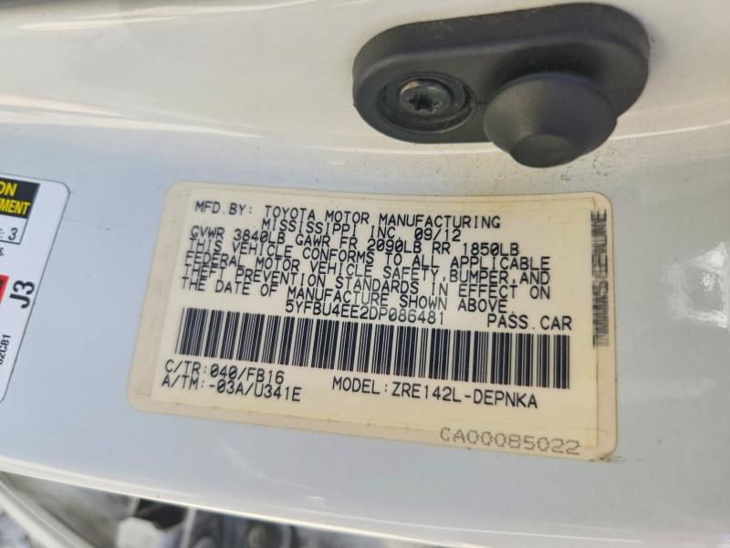 Продаж на аукціоні авто 2013 Toyota Corolla, vin: 5YFBU4EE2DP086481, номер лоту: 61566456