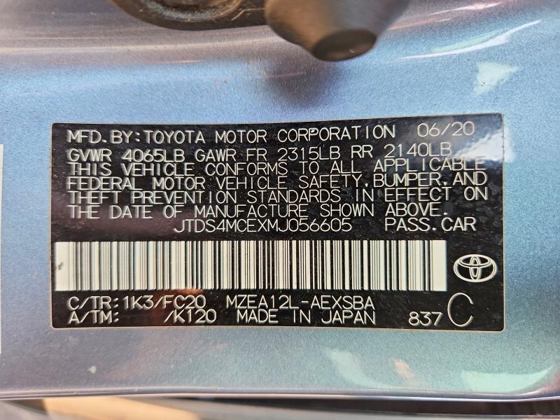 Продажа на аукционе авто 2021 Toyota Corolla, vin: JTDS4MCEXMJ056605, номер лота: 62760456