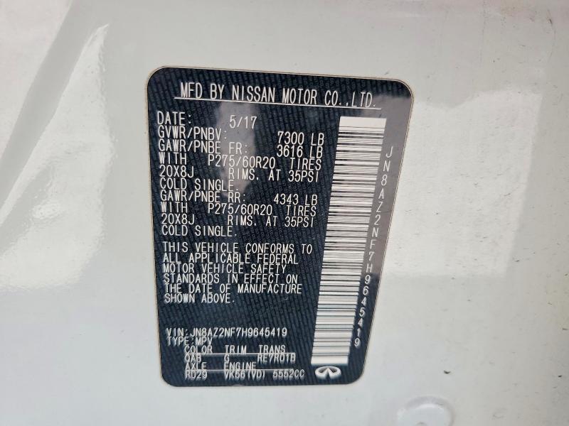 Aukcja sprzedaży 2017 Infiniti Qx80, vin: JN8AZ2NF7H9645419, numer aukcji: 59179186