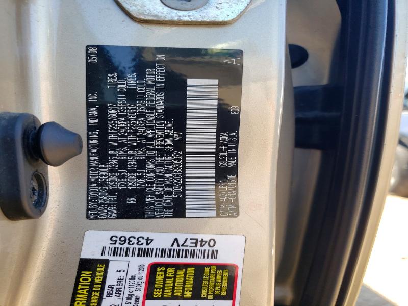 Продаж на аукціоні авто 2008 Toyota Sienna, vin: 5TDZK22C18S205372, номер лоту: 61110786