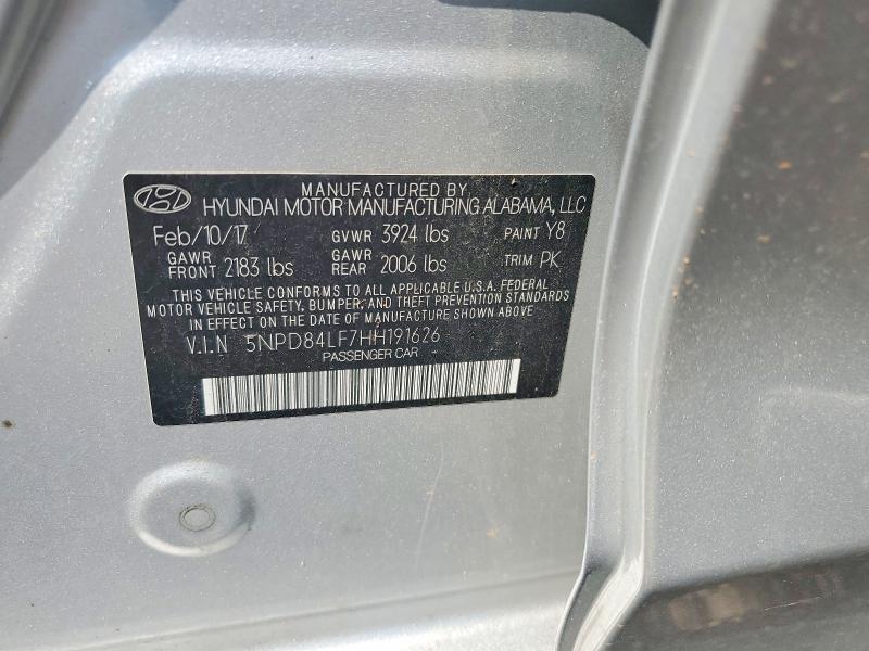 2017 Hyundai Elantra მანქანა იყიდება აუქციონზე, vin: 5NPD84LF7HH191626, აუქციონის ნომერი: 59797396