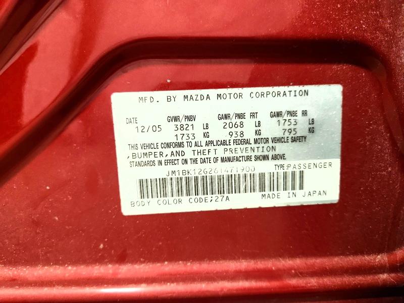Продаж на аукціоні авто 2006 Mazda 3, vin: JM1BK12G261471900, номер лоту: 62899716