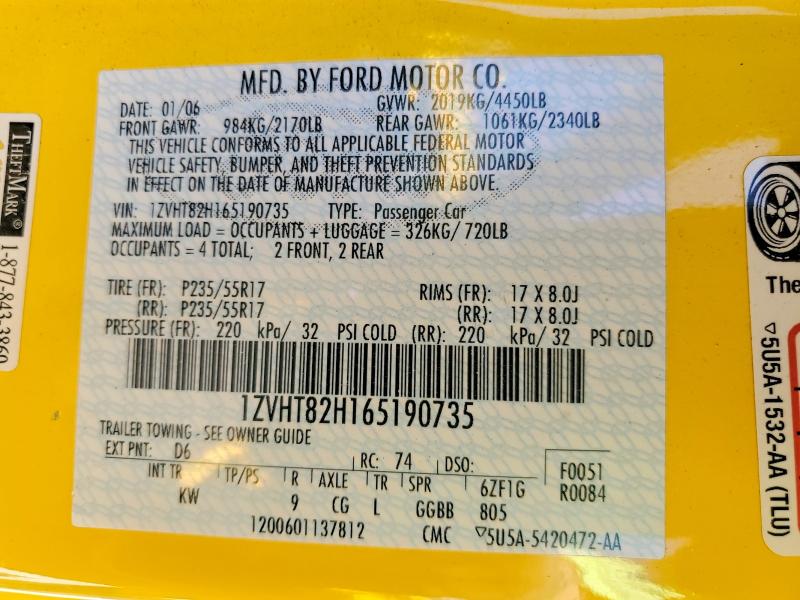 Aukcja sprzedaży 2006 Ford Mustang, vin: 1ZVHT82H165190735, numer aukcji: 59276226