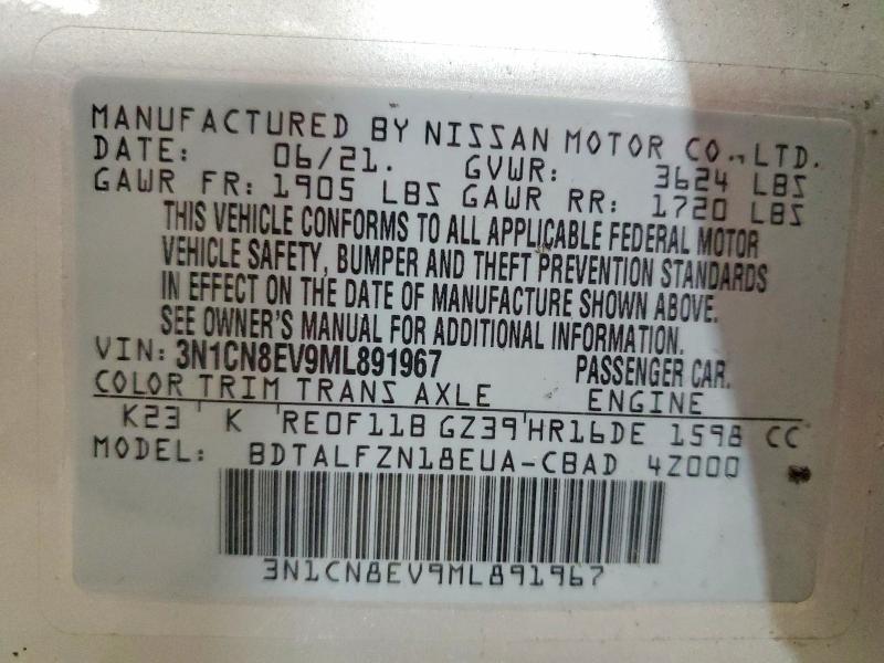Aukcja sprzedaży 2021 Nissan Versa, vin: 3N1CN8EV9ML891967, numer aukcji: 61100086