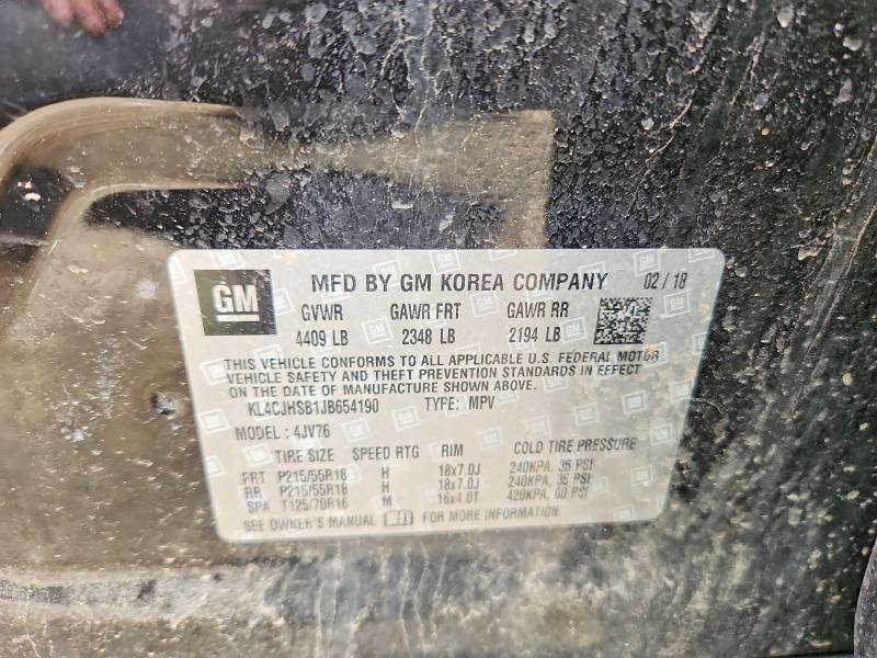 2018 Buick Encore მანქანა იყიდება აუქციონზე, vin: KL4CJHSB1JB654190, აუქციონის ნომერი: 62206296