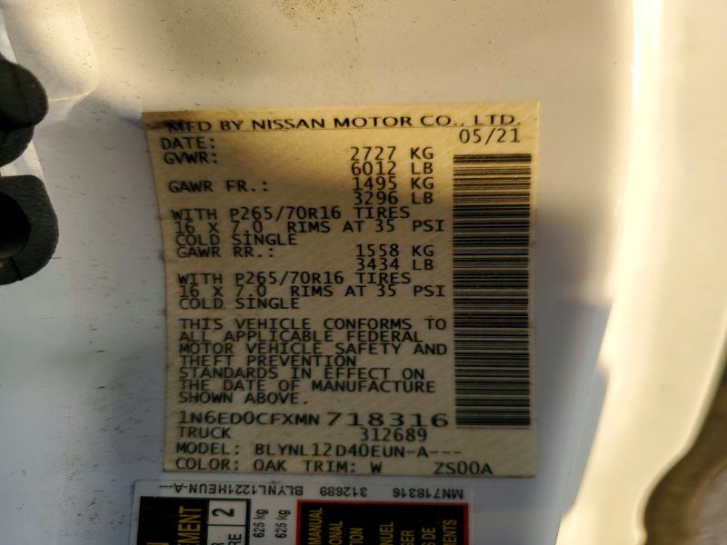 59260906 :رقم المزاد ، 1N6ED0CFXMN718316 vin ، 2021 Nissan Frontier مزاد بيع