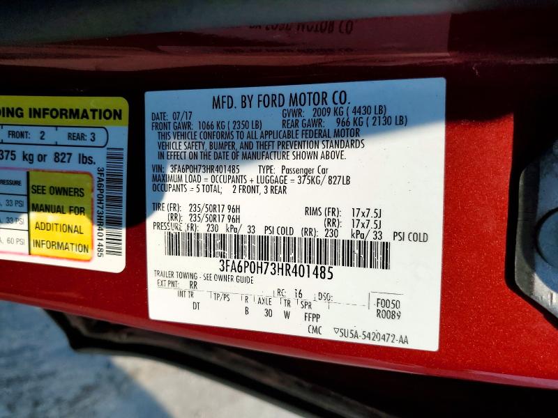 Продаж на аукціоні авто 2017 Ford Fusion, vin: 3FA6P0H73HR401485, номер лоту: 60865756