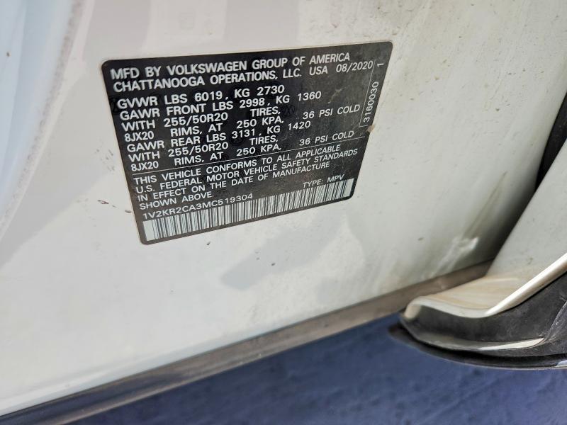 59263866 :رقم المزاد ، 1V2KR2CA3MC519304 vin ، 2021 Volkswagen Atlas مزاد بيع
