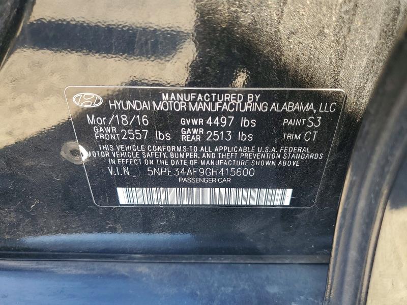 2016 Hyundai Sonata მანქანა იყიდება აუქციონზე, vin: 5NPE34AF9GH415600, აუქციონის ნომერი: 61383166