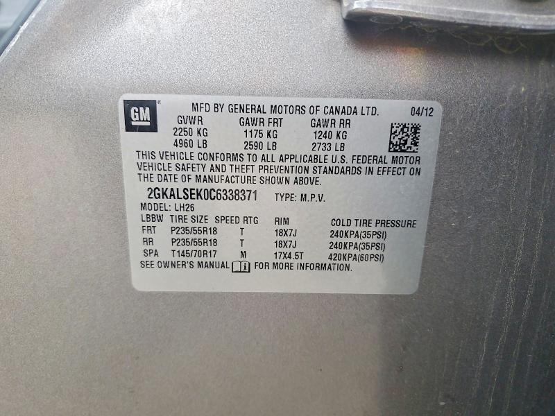 2012 Gmc Terrain მანქანა იყიდება აუქციონზე, vin: 2GKALSEK0C6338371, აუქციონის ნომერი: 61817536