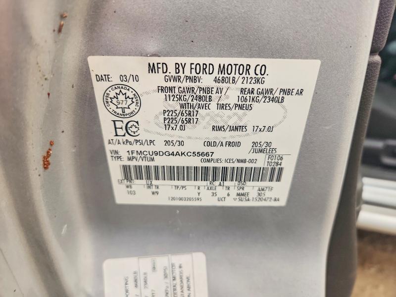 61573616 :رقم المزاد ، 1FMCU9DG4AKC55667 vin ، 2010 Ford Escape مزاد بيع