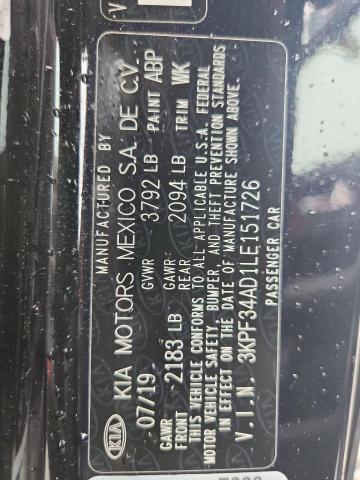 62487166 :رقم المزاد ، 3KPF34AD1LE151726 vin ، 2020 Kia Forte مزاد بيع