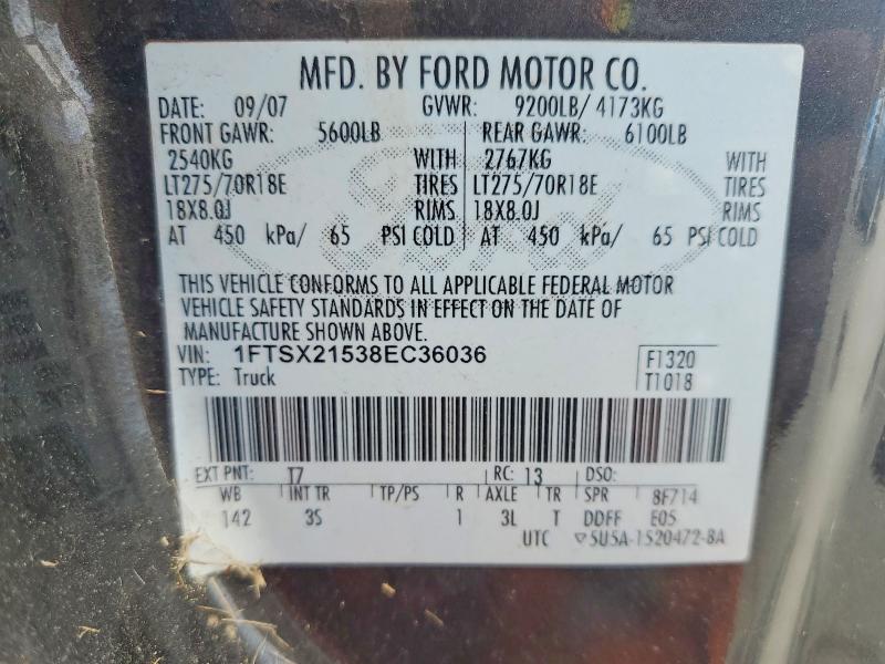 61601726 :رقم المزاد ، 1FTSX21538EC36036 vin ، 2008 Ford F250 مزاد بيع