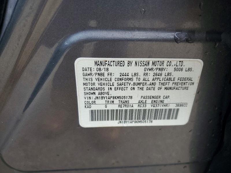 Aukcja sprzedaży 2019 Infiniti Q70, vin: JN1BY1AP9KM505178, numer aukcji: 60635556