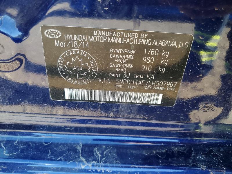 Aukcja sprzedaży 2014 Hyundai Elantra, vin: 5NPDH4AE7EH507967, numer aukcji: 60576906