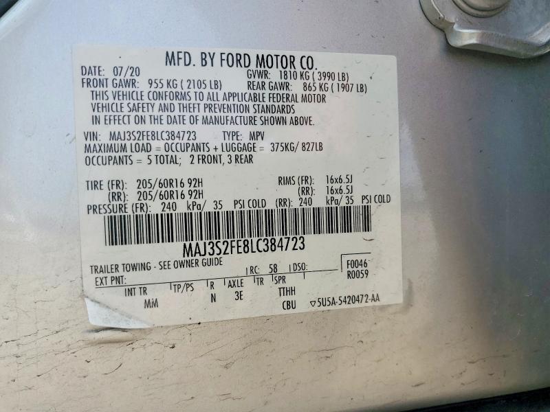 60499636 :رقم المزاد ، MAJ3S2FE8LC384723 vin ، 2020 Ford Ecosport مزاد بيع