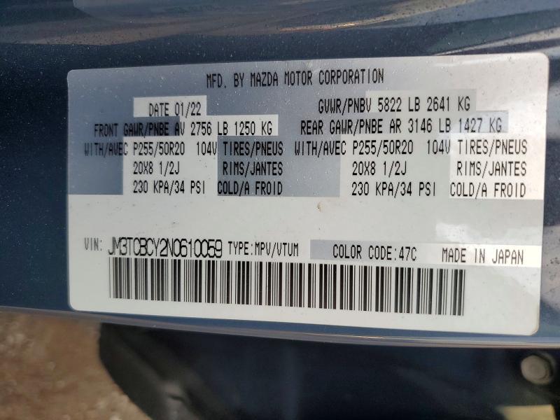 Продажа на аукционе авто 2022 Mazda Cx-9, vin: JM3TCBCY2N0610059, номер лота: 62644996
