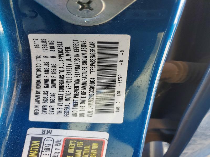 61727376 :رقم المزاد ، JHMZE2H39CS006034 vin ، 2012 Honda Insight مزاد بيع
