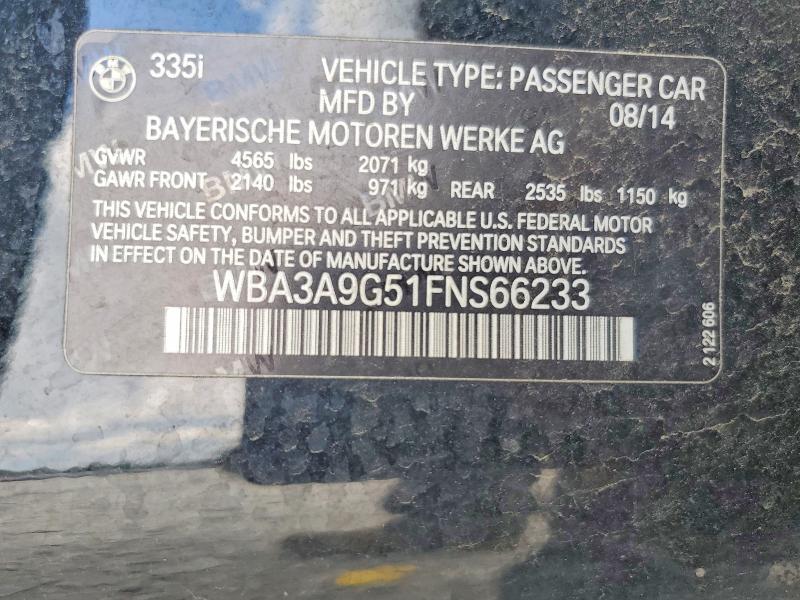 Aukcja sprzedaży 2015 Bmw 335, vin: WBA3A9G51FNS66233, numer aukcji: 61765096