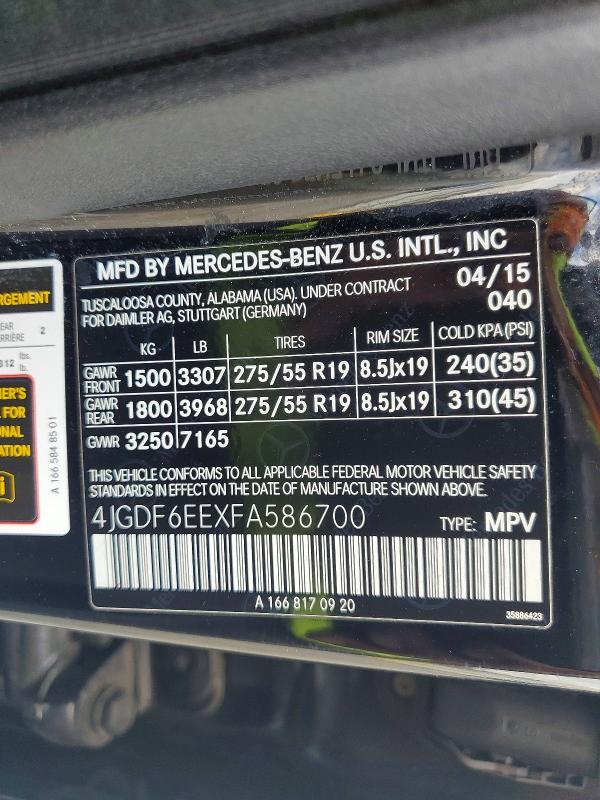 Продаж на аукціоні авто 2015 Mercedes-benz Gl, vin: 4JGDF6EEXFA586700, номер лоту: 63186416