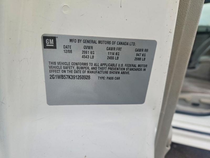 59326706 :رقم المزاد ، 2G1WB57K391260928 vin ، 2009 Chevrolet Impala مزاد بيع
