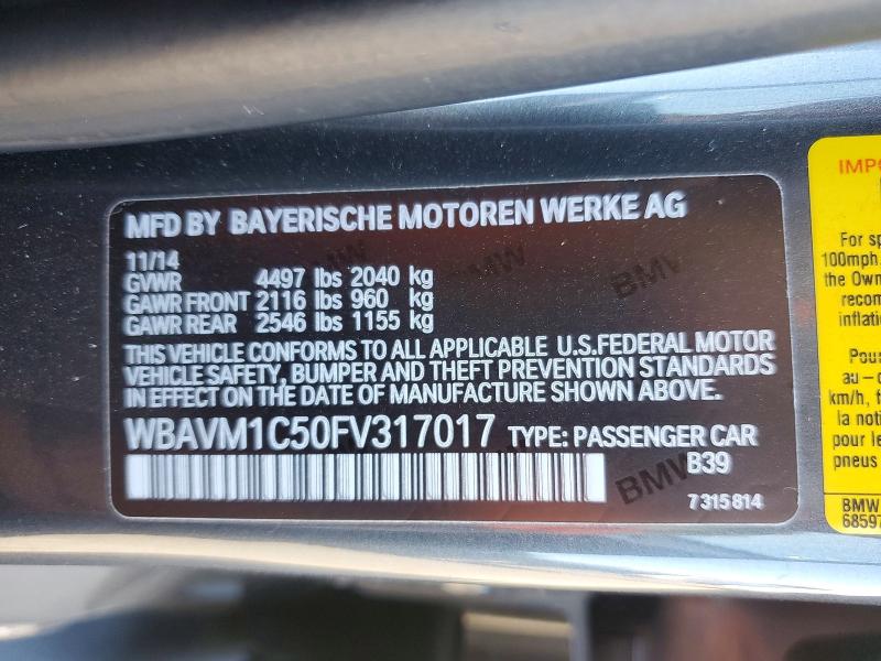 2015 Bmw X1 მანქანა იყიდება აუქციონზე, vin: WBAVM1C50FV317017, აუქციონის ნომერი: 62160706