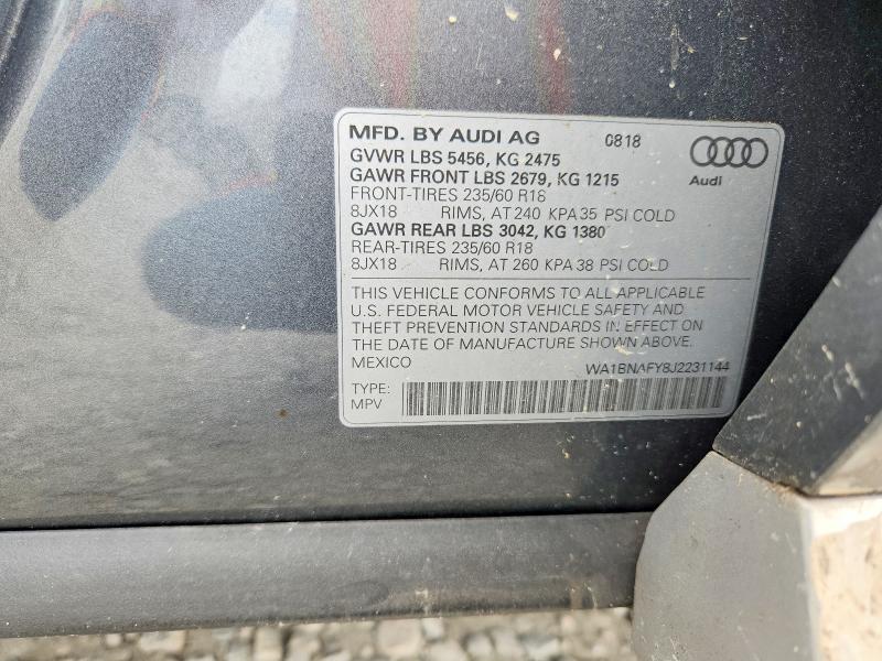 2018 Audi Q5 მანქანა იყიდება აუქციონზე, vin: WA1BNAFY8J2231144, აუქციონის ნომერი: 62263546