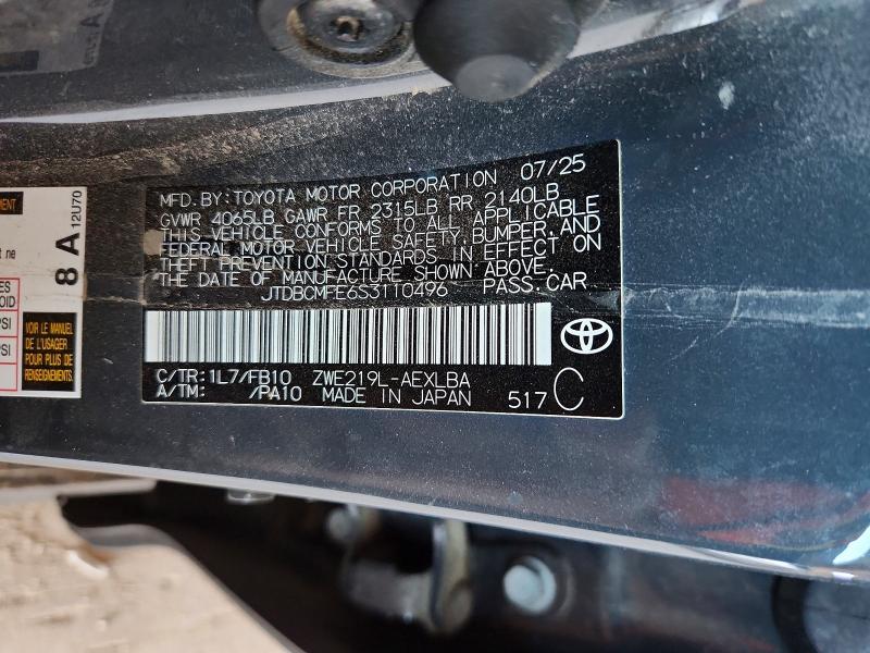2025 Toyota Corolla Hybrid მანქანა იყიდება აუქციონზე, vin: JTDBCMFE6S3110496, აუქციონის ნომერი: 61123836