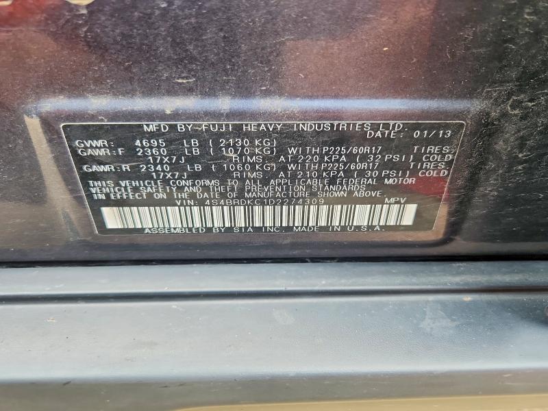 Aukcja sprzedaży 2013 Subaru Outback, vin: 4S4BRDKC1D2274309, numer aukcji: 62895016