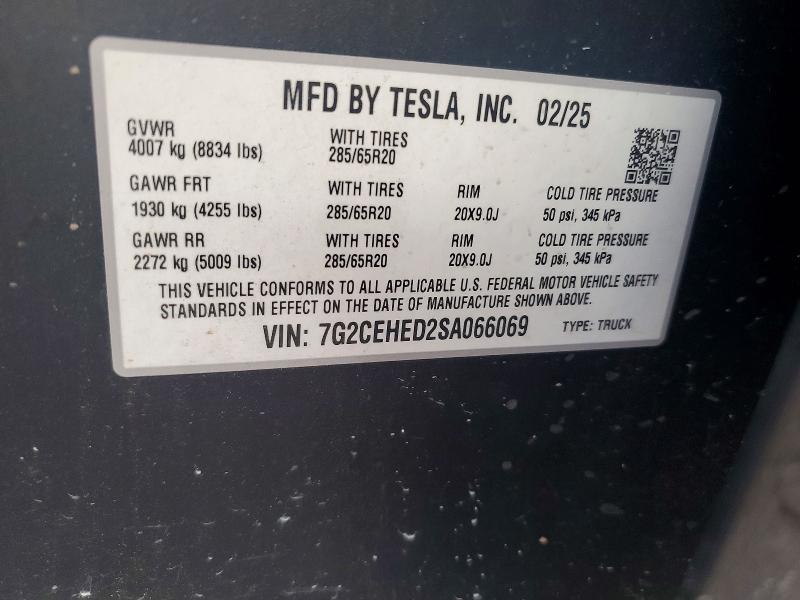 Aukcja sprzedaży 2025 Tesla Cybertruck, vin: 7G2CEHED2SA066069, numer aukcji: 62965126