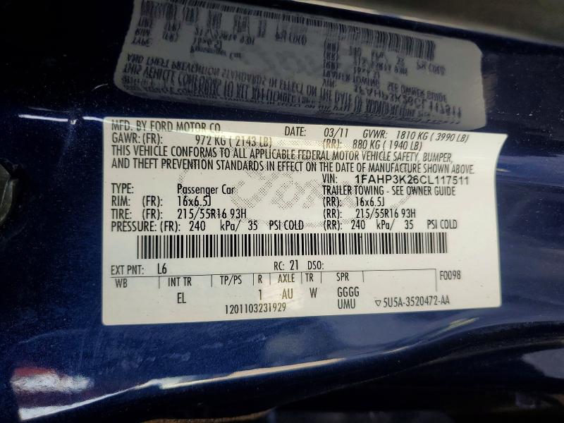 Продажа на аукционе авто 2012 Ford Focus, vin: 1FAHP3K26CL117511, номер лота: 61974136