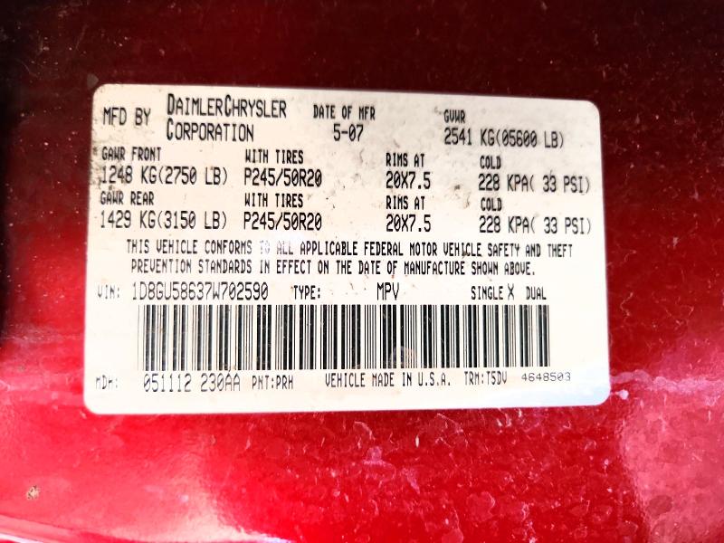 60510436 :رقم المزاد ، 1D8GU58637W702590 vin ، 2007 Dodge Nitro مزاد بيع