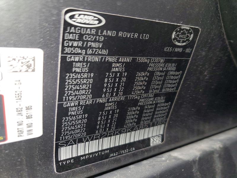 Продаж на аукціоні авто 2019 Land Rover Range Rover Sport, vin: SALWR2RK9KA851185, номер лоту: 63244176