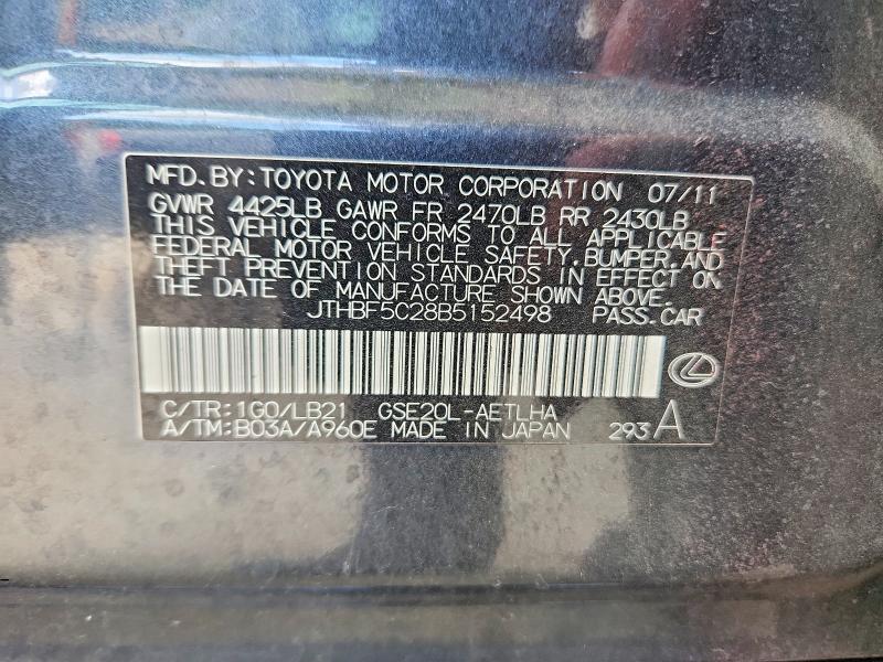 Aukcja sprzedaży 2011 Lexus Is 250, vin: JTHBF5C28B5152498, numer aukcji: 62224426