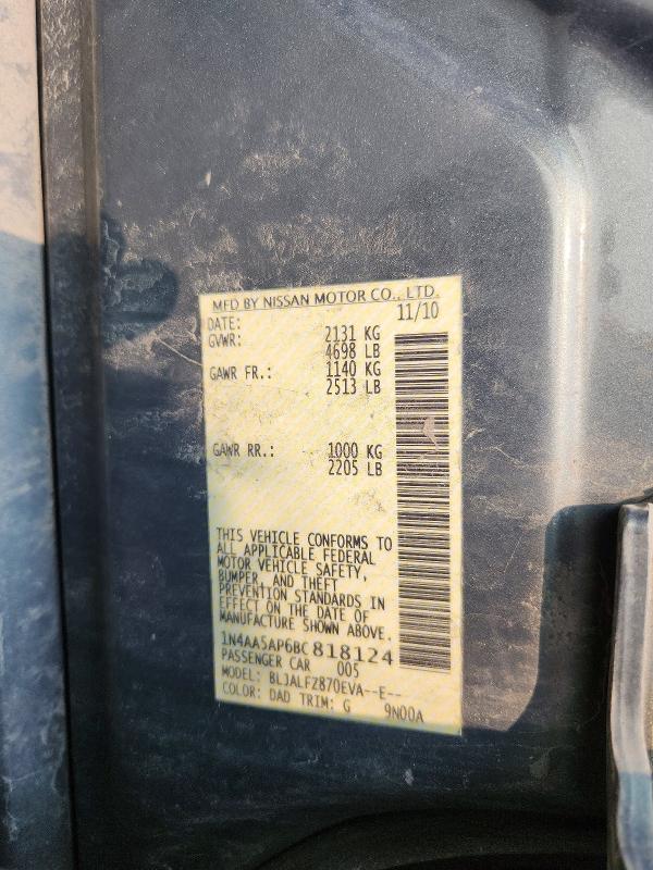 61298256 :رقم المزاد ، 1N4AA5AP6BC818124 vin ، 2011 Nissan Maxima مزاد بيع