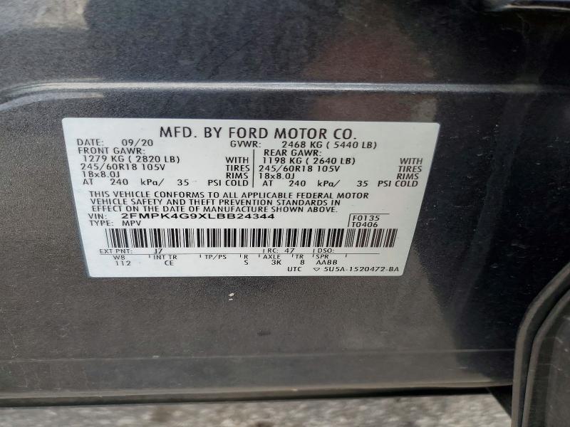 62387276 :رقم المزاد ، 2FMPK4G9XLBB24344 vin ، 2020 Ford Edge مزاد بيع